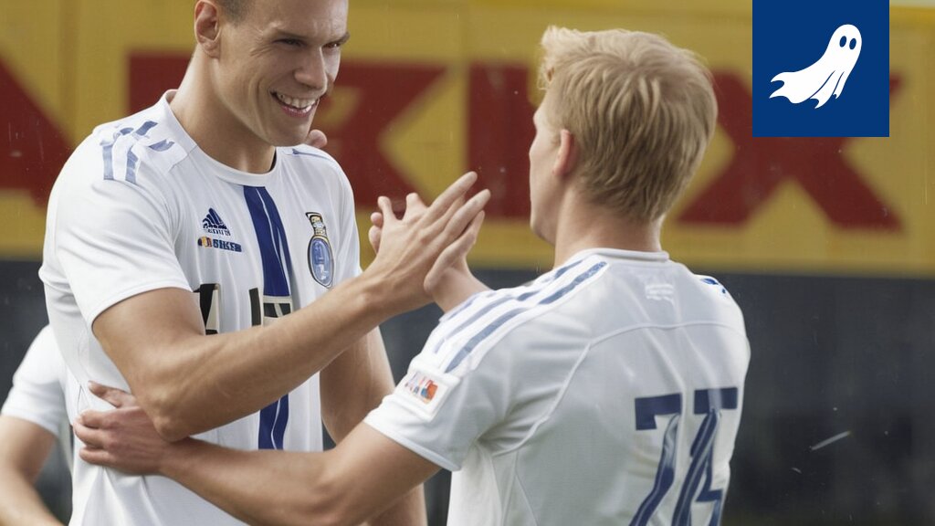 Pikkuhuuhajat juhlivat maalia, taustalla näkyy Tammerkoski ja uhkaava jalkapallostadion.