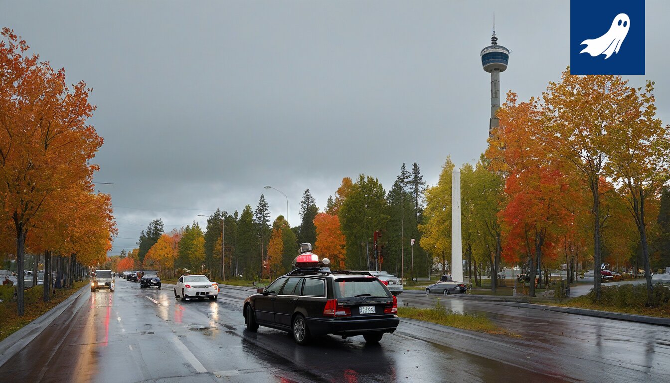 Pieni, autonominen robottipartio liikkuu Tampereen kaduilla valvoden kansalaisten liikkumista.