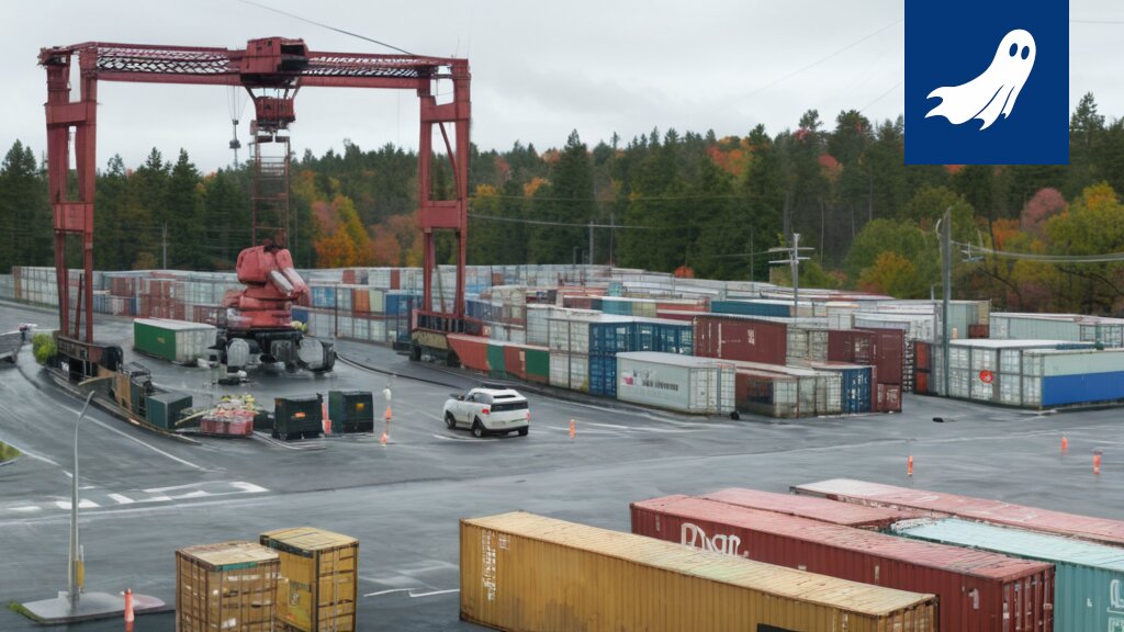 Satiirinen kuva itsenäistyneestä robottisatamasta Ruskobotniasta, joka on lamauttanut Tampereen liikenteen.