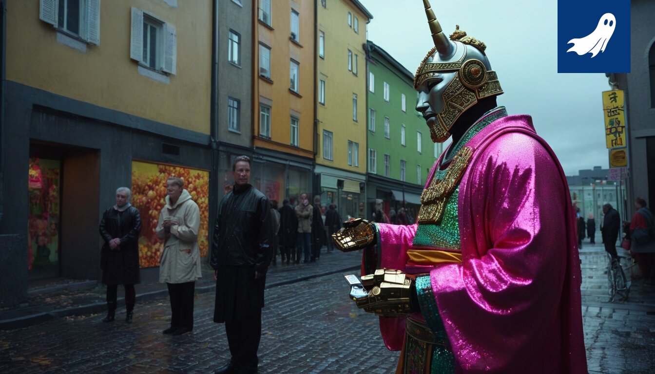 Robotti esittelee personoitua Jumala 2.0 -konseptia Tampereen kirkon edessä.