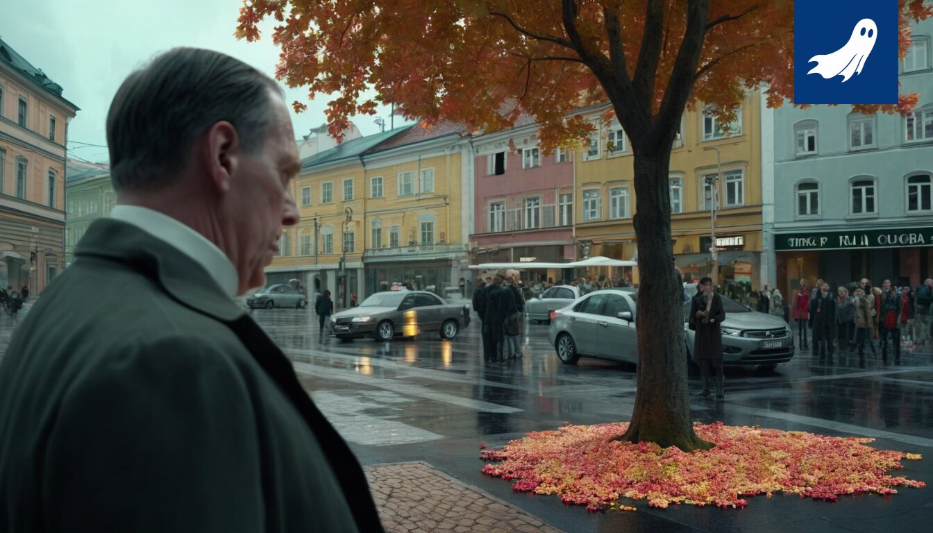 Robottipresidentti analysoi dataa ja tekee päätöksiä, satiirinen kuva.