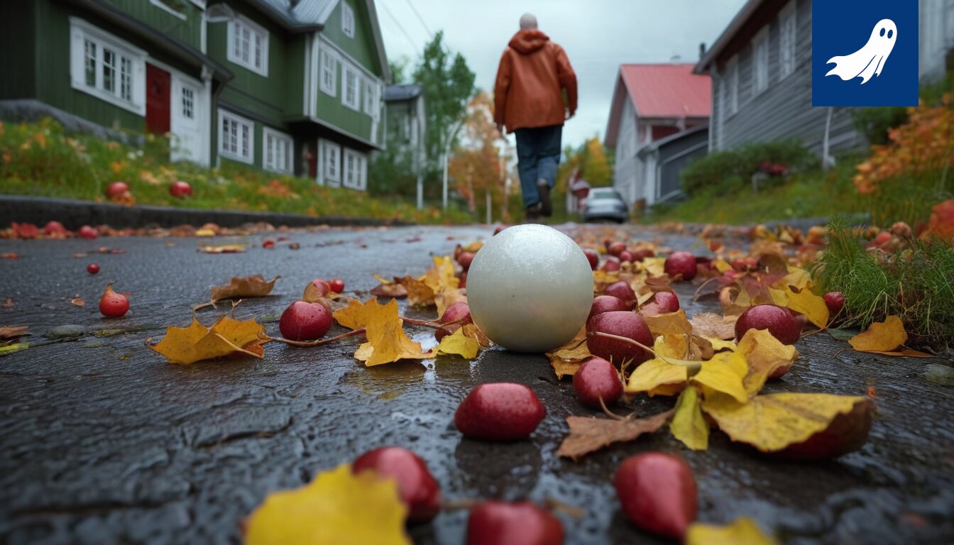 Jääkiekkoilija, jonka pää on muotoiltu palloksi, pelaa ottelussa.