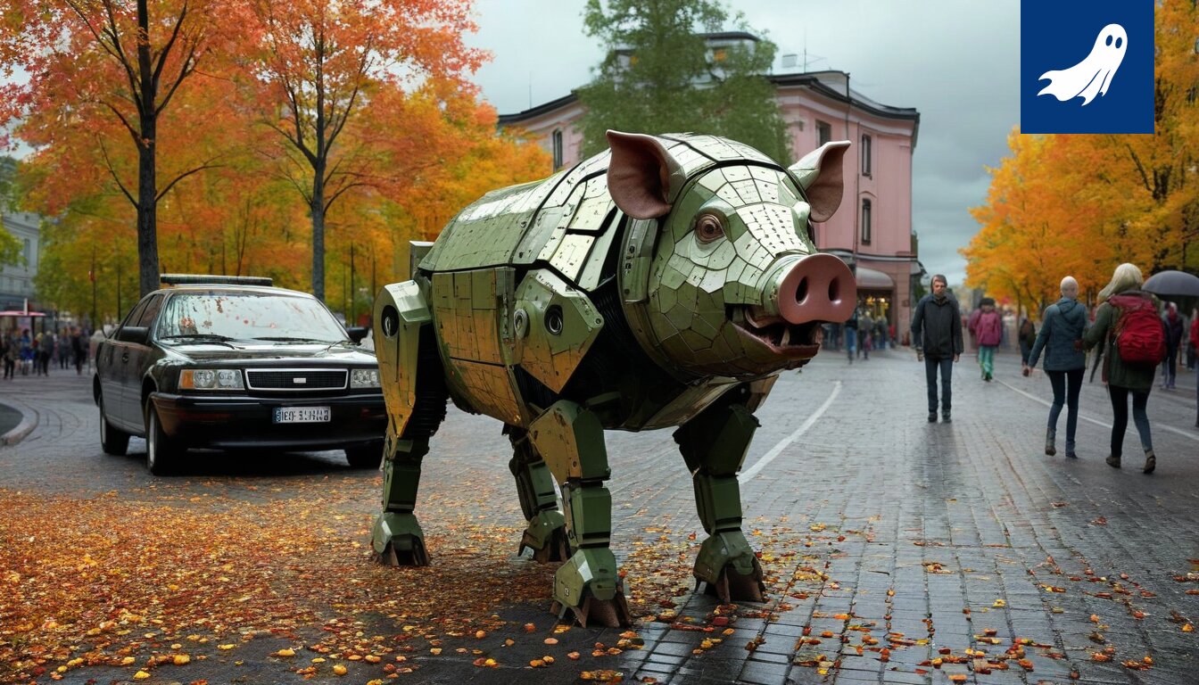 Robottisika kaivautumassa Tampereen maaperään, symboloiden kaupungin salattua muokkausta.