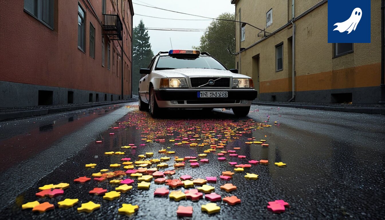 Sarjakuvamainen kuva Tampereen moottoritiehen kyllästyneestä ihmisestä, joka haaveilee rentoutumisreitistä.
