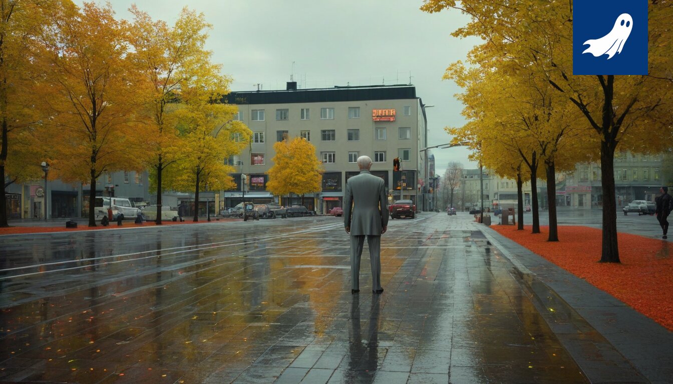 Satiirinen kuva algoritmin vaikutuksesta ihmisen hyvinvointiin ja kaupungin johtoon.