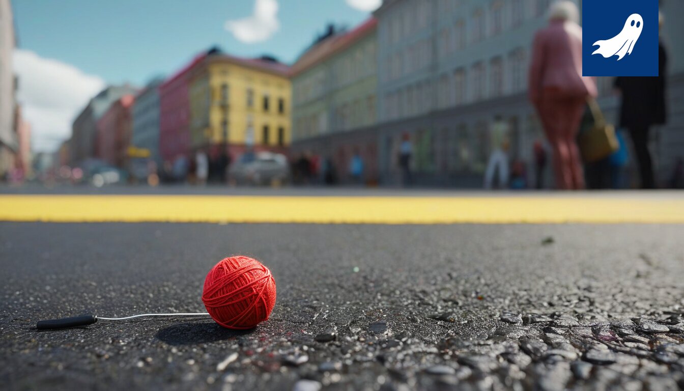 Sarjakuvamainen kuva Tampereen pormestarista virkkaamassa suurta sateenkaarimattoa, taustalla kaupungintalo.