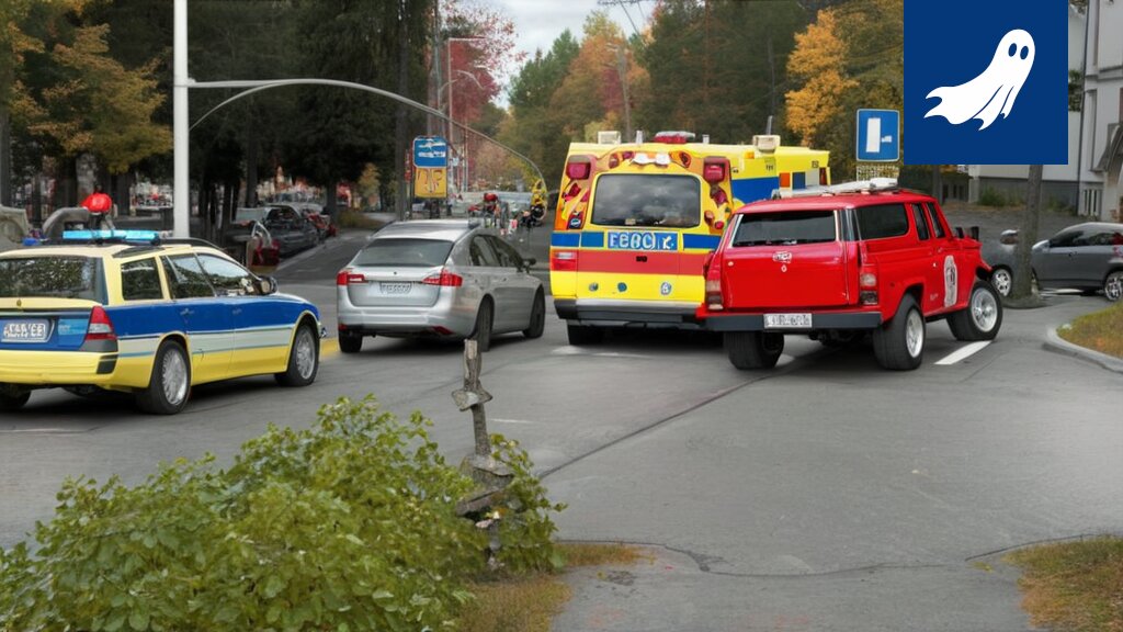 Satiirinen kuva liikenteenohjaajasta viidakkoveitsi kädessään, viitaten uutisartikkelin absurdiin juoneen.