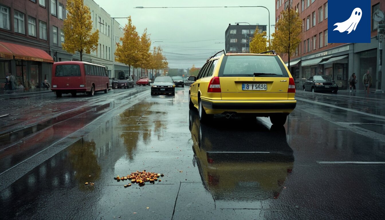 Sarjakuvamainen kuva Iivari Heikkisestä jääkiekkovarusteissa, jonka päästä lähtee johtimia kohti ratikkaa ja sähköpotkulautoja.