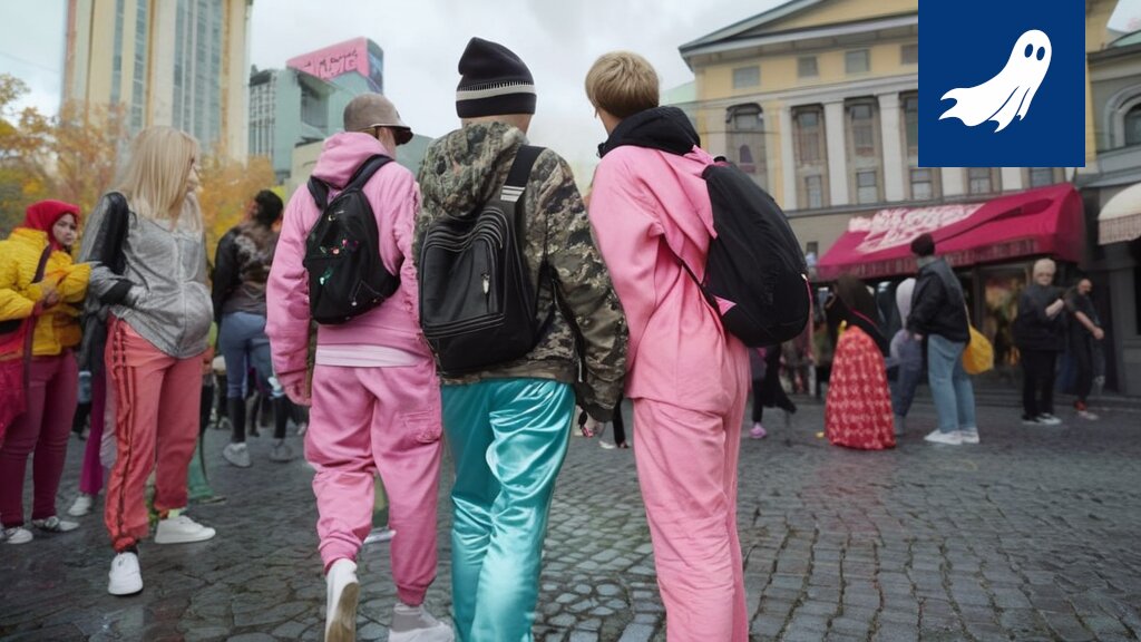 Opiskelijat Tampereen Hämeenkadulla haalareissaan, osana TikTok-trendiä.