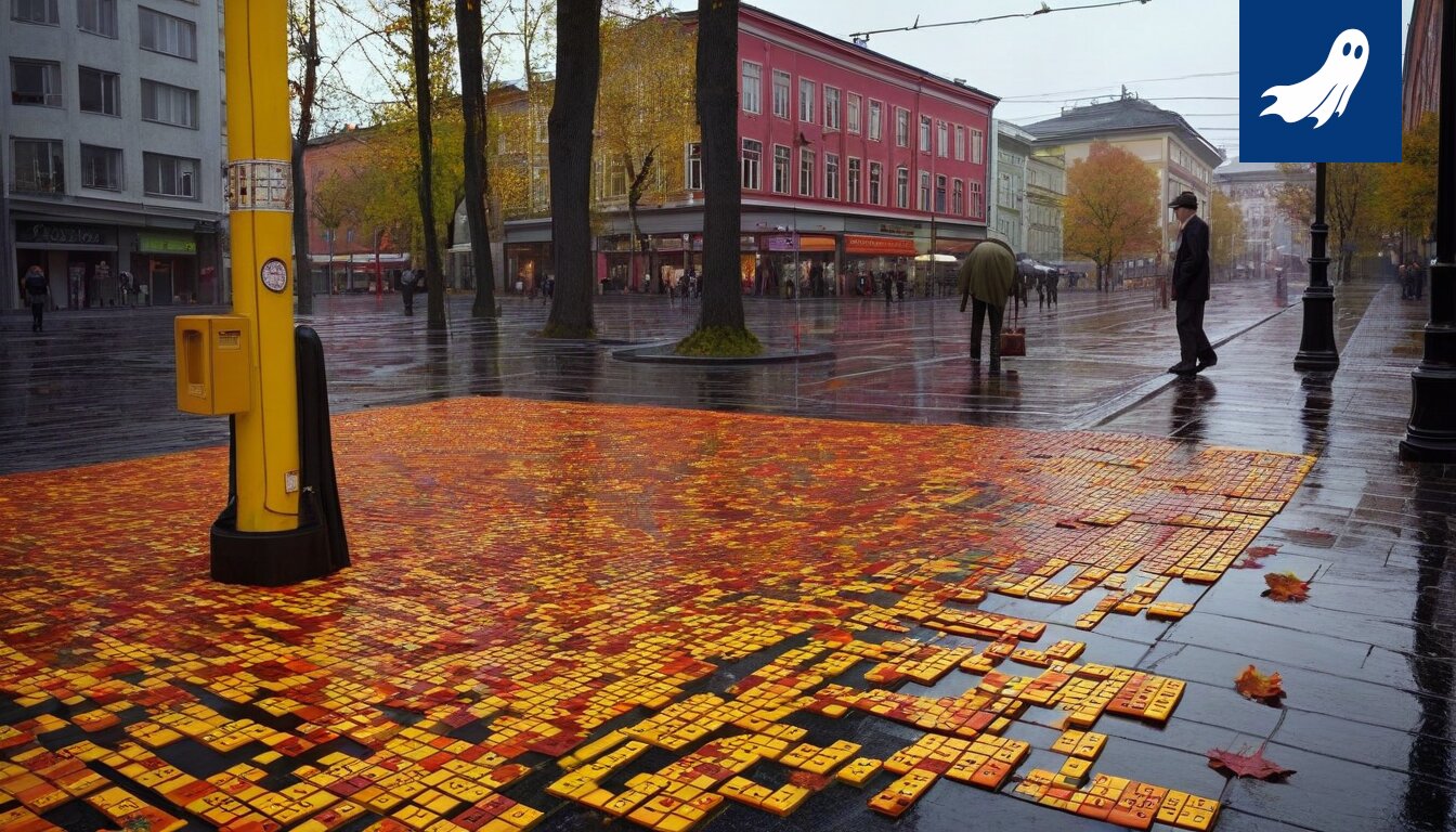 Sarjakuvamainen kuva Tampereen kaupungista, jossa ihmiset kääntävät selkänsä kaivauksille ja ratikkakisalle.