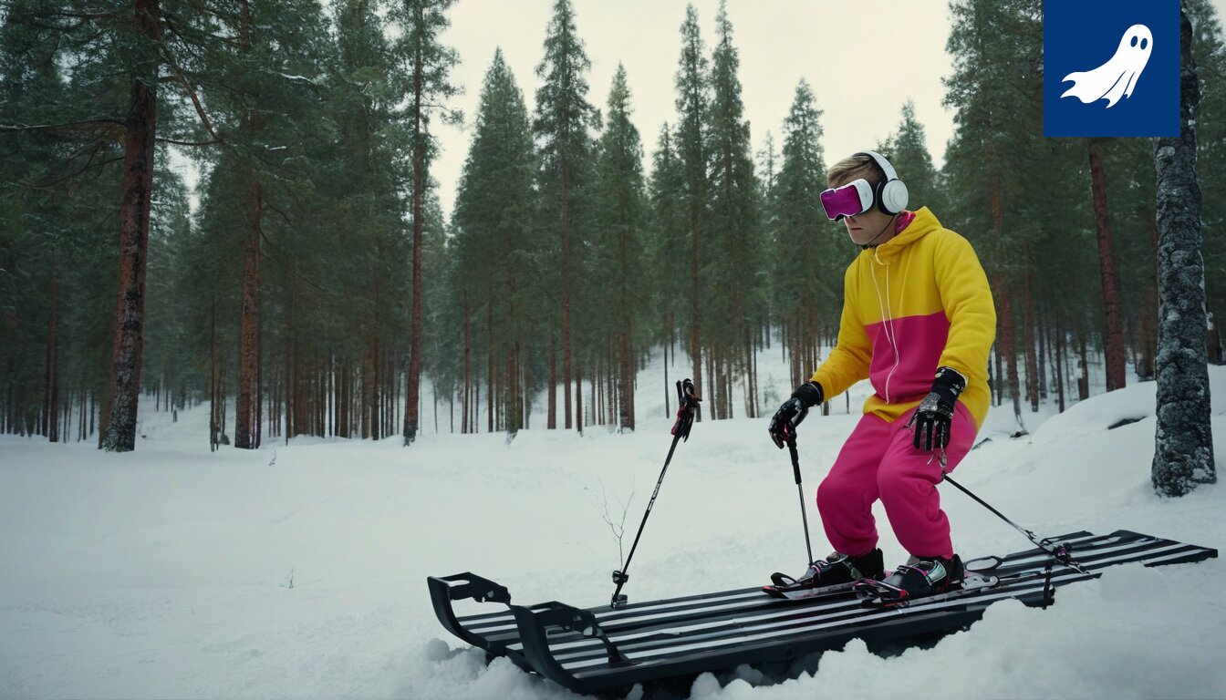 Matti Heikkinen hymyilee epävarmana hiihtomaajoukkueen valmentajana, taustalla sekava data-analyysi.