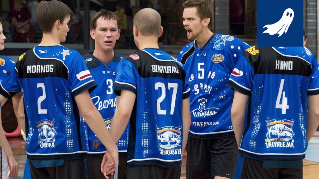 Lempo-Volleyn pelaajat pelaamassa lentopalloa, mutta taustalla näkyy digitaalisia elementtejä ja viittauksia tekoälyyn.