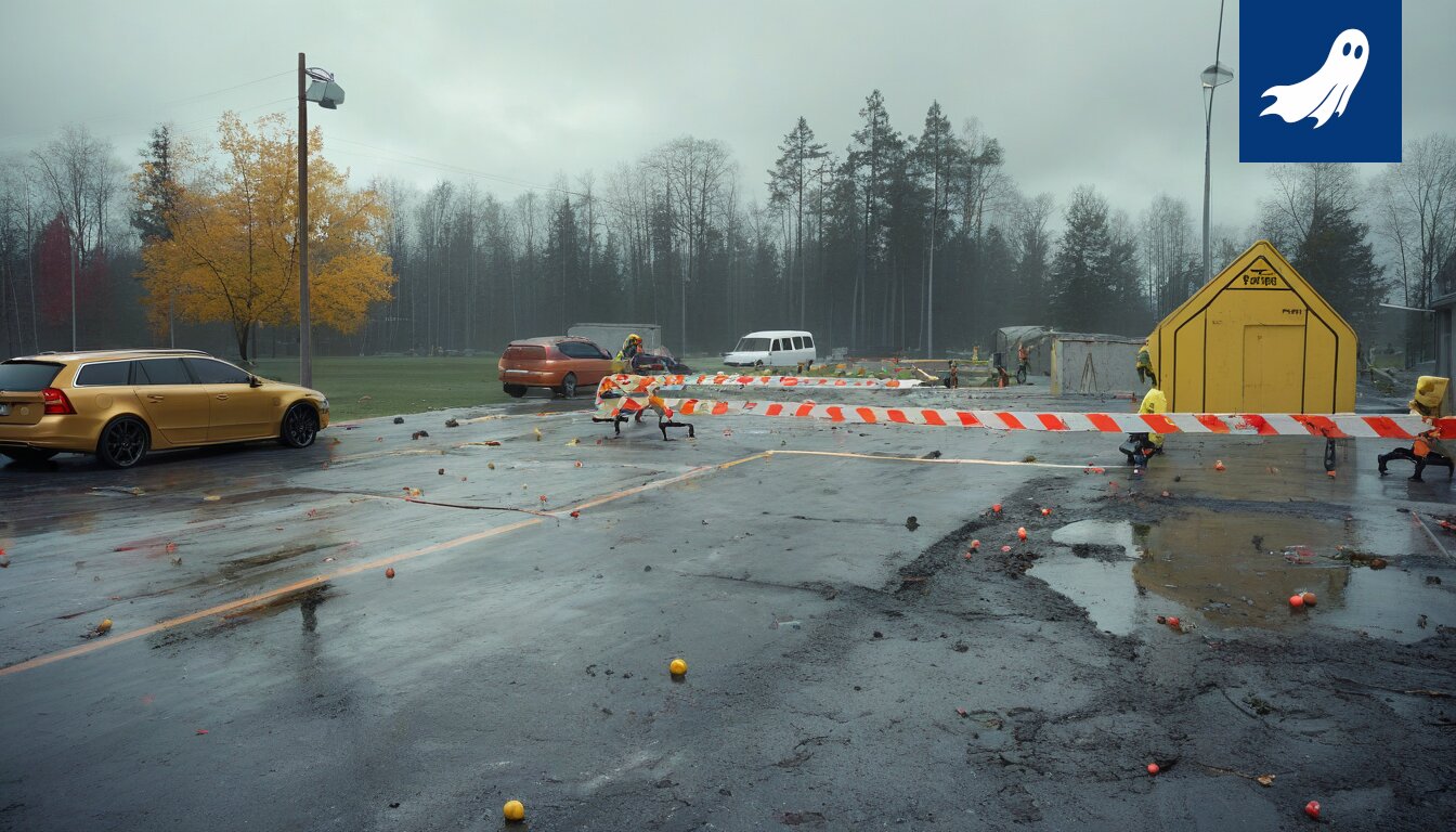 Kuva Kaupin kentästä, jossa näkyy betonia ja mahdollisesti lapioita tai rakennustyökoneita.