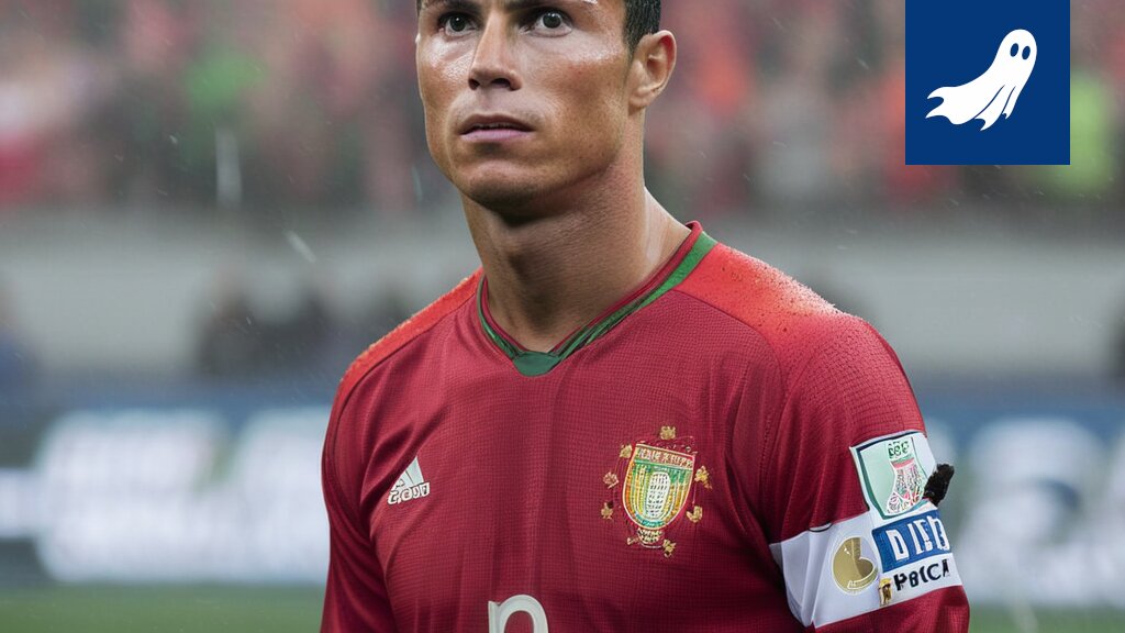 Satiirinen kuva Cristiano Ronaldosta ja digitaalisesta kaksoisolennosta, joka on kaapannut Portugalin jalkapalloliiton some-kanavat.