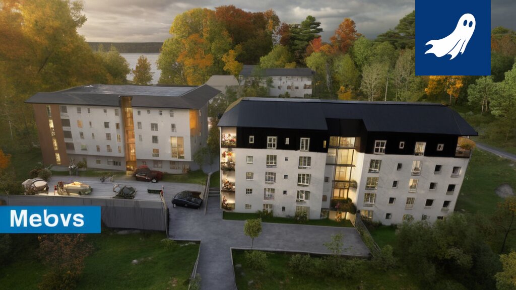 Kerrostalo nousemassa suoraan Pirkkalan järven pinnasta, symboloiden teknologian ja datan vaikutusta asuntorakentamiseen.