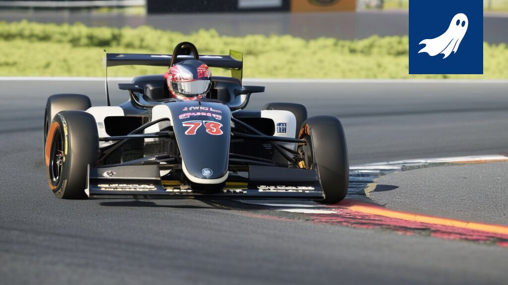 Satiirinen kuva Formula 1 -kuljettajasta, jonka ympärillä on lohkoketjun symboleita, viitaten menestyksen kaupallistamiseen.