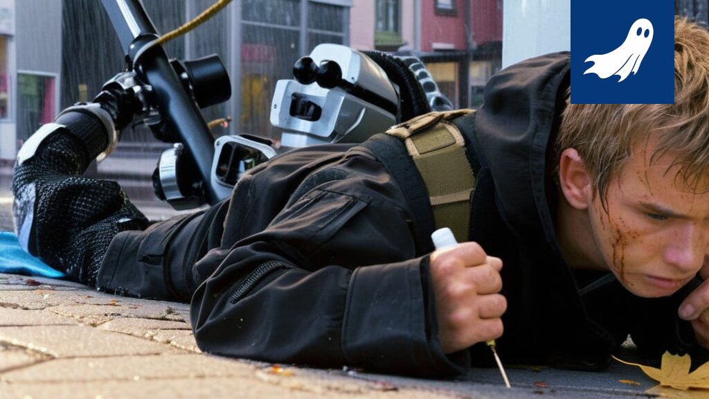 Robocop valvoo jäälauttaharjoituksia Tampereen uimahallissa, kansalaisten ilmeet ovat huolestuneita.
