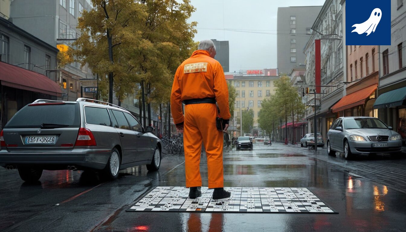 Satiirinen uutiskuva Tampereen Keskustorilta, jossa viitataan robottipartion aiheuttamaan kirvesiskuun.