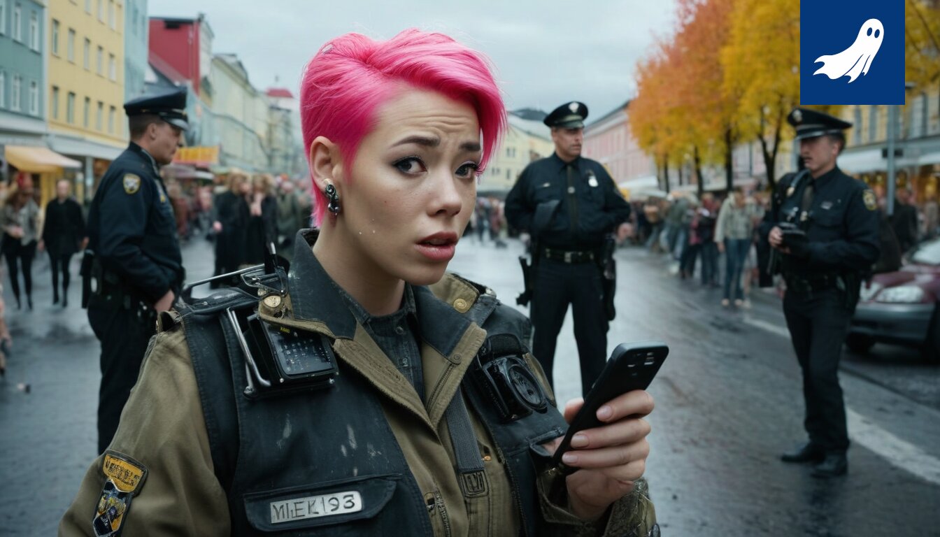 Sarjakuvamainen kuva koirasta, joka haukkuu nuorta, jonka suusta nousee sana "Tesoma".