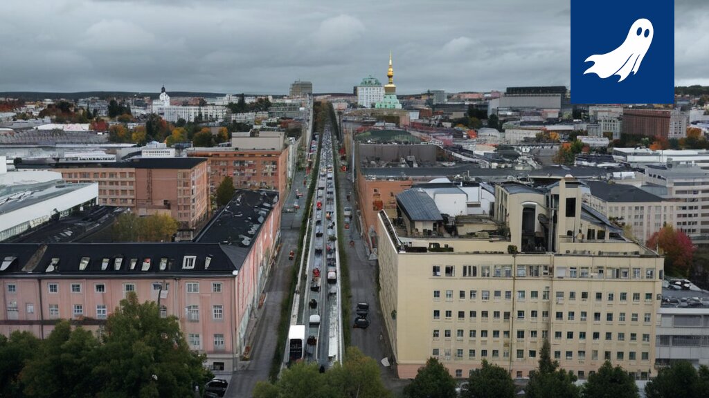 Satiirinen kuva konkurssista kultakaivoksena, jossa robotti kaivaa kultaa romahduksen keskeltä.