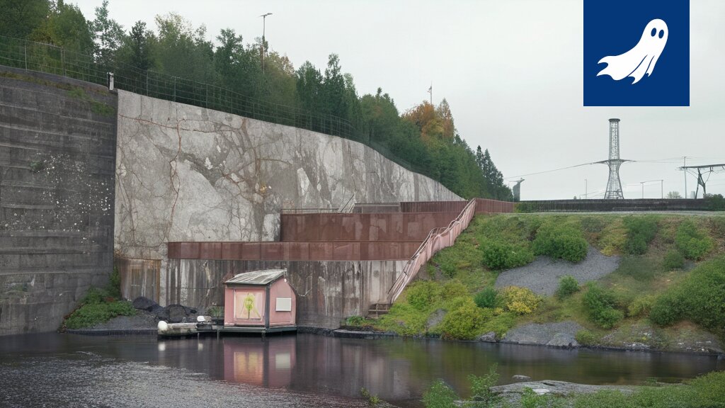 Öljyinen Nokianvirta, jossa uiskentelee öljyä rakastavia kaloja, symboloiden PVO:n epätavanomaista ratkaisua.