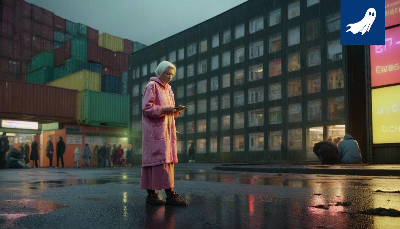 Satiirinen kuva Taysin purkuhankkeesta, jossa homeiset seinät on muutettu retro-futuristisiksi co-working-tiloiksi.