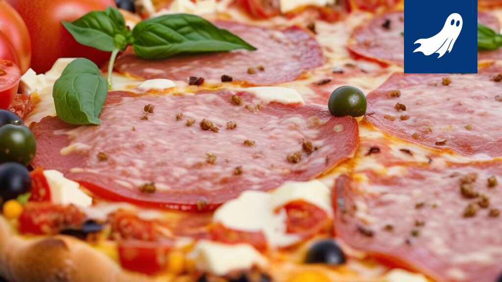 Sarjakuvamainen kuva pizzasta, jossa täytteet symboloivat hätätilanteita, kuten salamia vaaraa ja ananasta erimielisyyttä.
