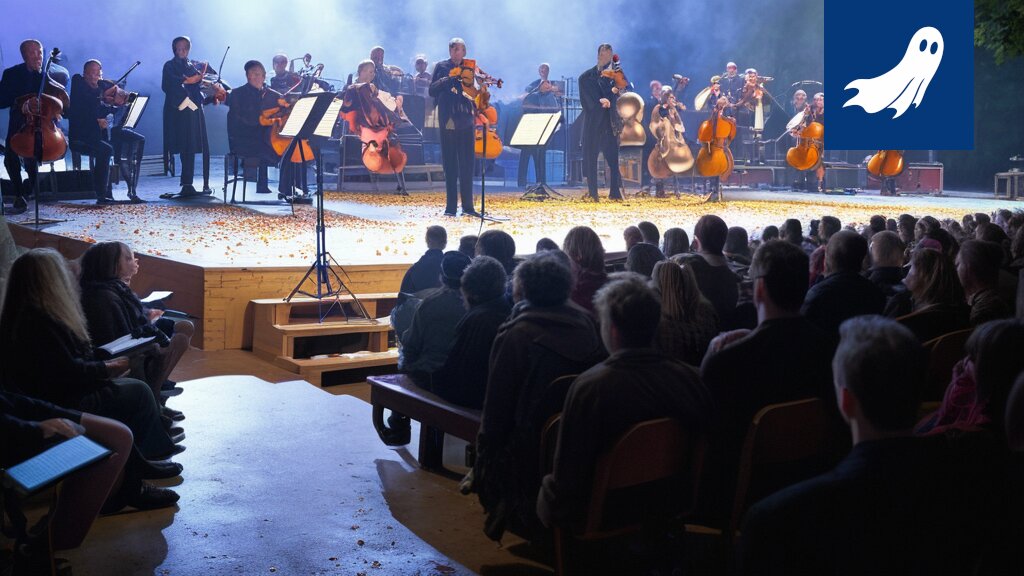 Tampere-talon lavastus, jossa vihjataan avaimen piilopaikkoihin konsertin aikana.