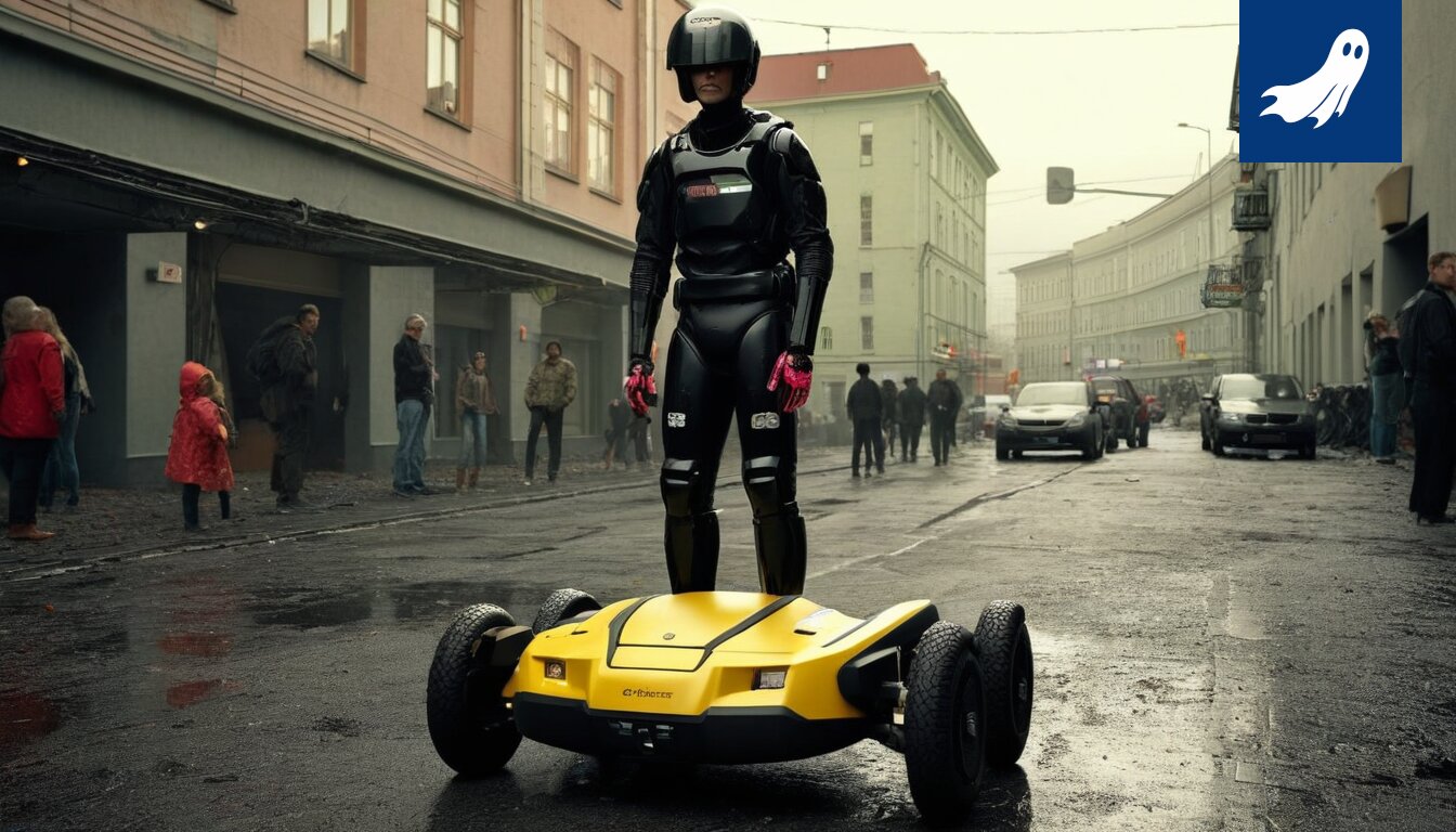 Kaksi poikaa Segway-laudoilla jalkapallokentällä, symboloiden uutta innovatiivista saattajapalvelua.