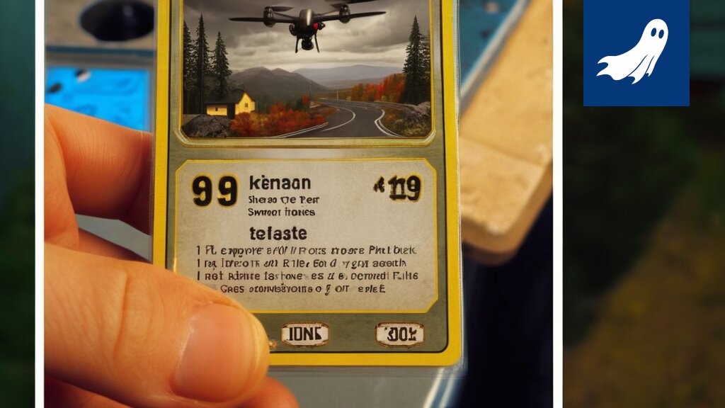 Sarjakuvamainen kuva Pokémon-korteista, jotka muuttuvat itseään replikoiviksi nanobottitaloiksi maaseudulla.