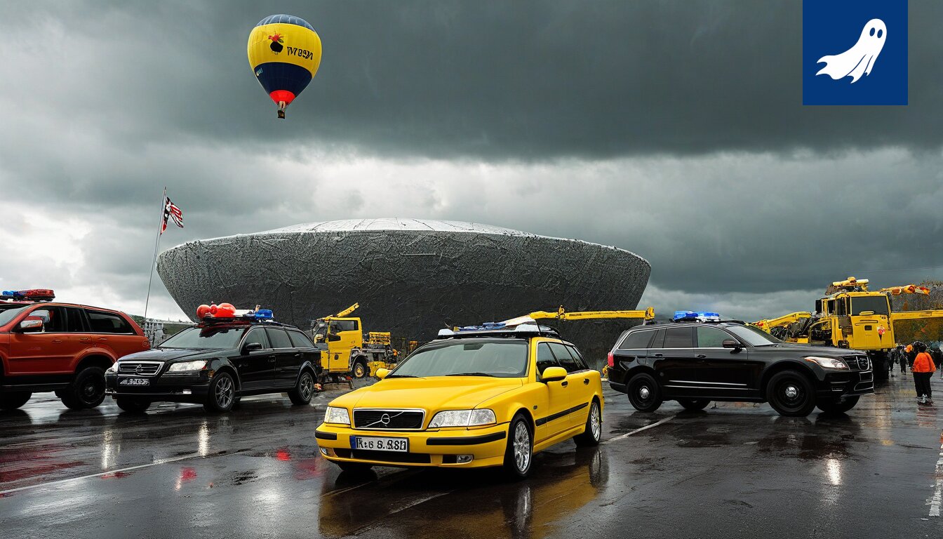 Nokia Arenan parkkipaikat täynnä autoja, joista osa on muutettu väliaikaisiksi asuinpaikoiksi Ilves-fanaatikoiden toimesta.