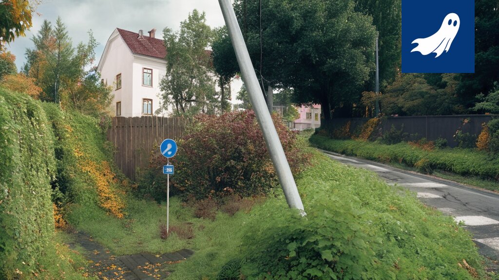 Vääristyneet valopylväät Hyhkyn Karvolanraitilla, osa satiirista uutisartikkelia.