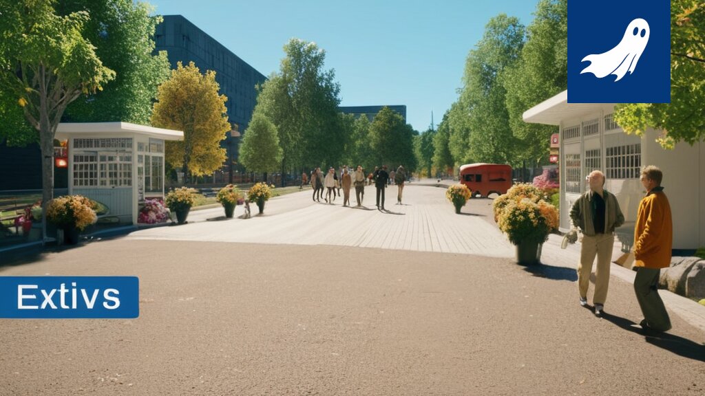 Hämeenpuisto tulevaisuudessa, täynnä robotteja ja valvontakameroita, satiirinen kuva.