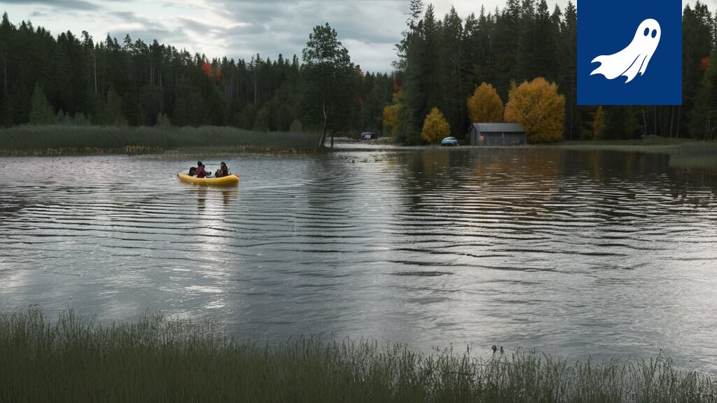 Ylöjärven kaupungin kartta, jossa osa maasta on korvattu vesialueilla ja autot kelluvat.