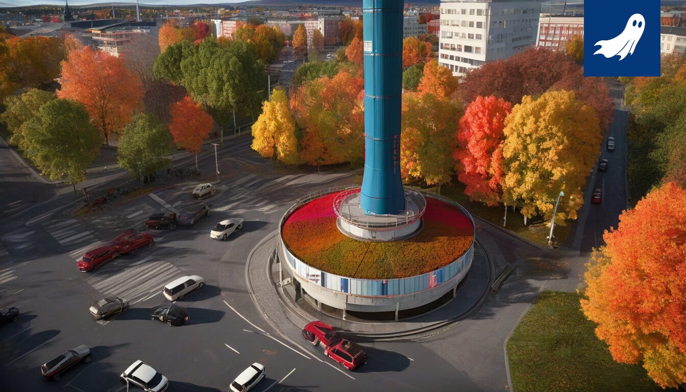 Profitobotin logo Tampereen kaupungintalon päällä, symboloiden kaupungin ostamista.