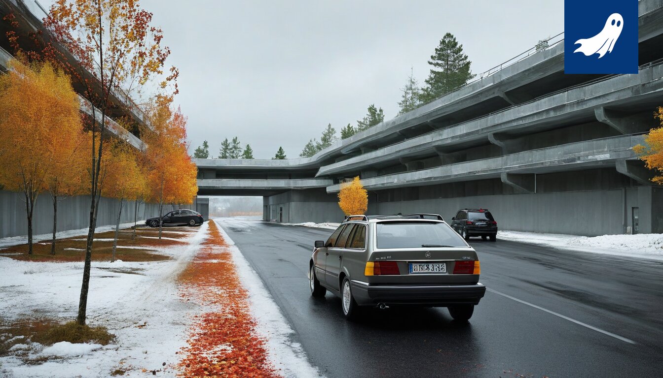 Neonväreissä loistava kolmikerroksinen parkkihalli Ikaalisten Jämijärventien kohdalla, jossa palomestari Salonen toimii valvojana.
