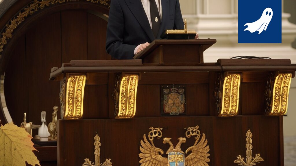 Presidentti Stubb hymyilee neuvotteluissa, taustalla vihjaileva kuva karhusta ja sinisestä neuleesta.