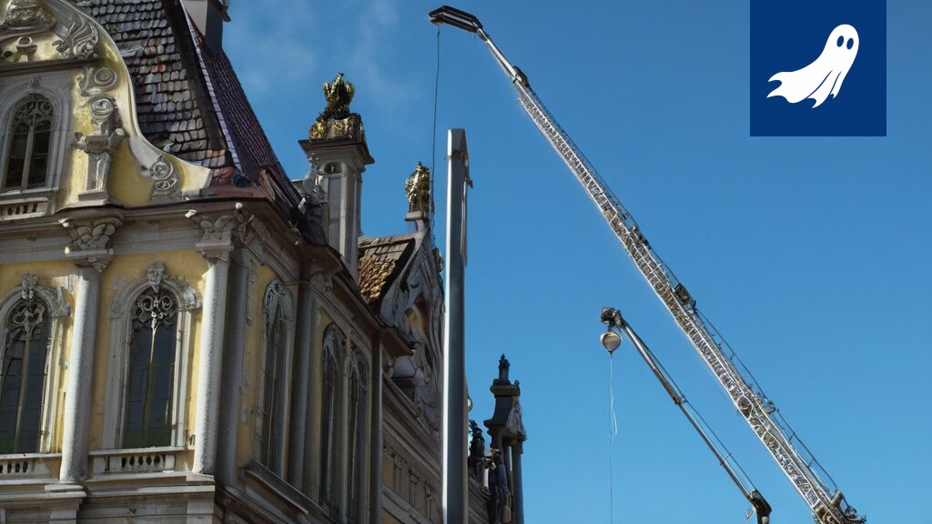 Savua nousee Limogesin kaupungintalon raunioista, taustalla suunnitelmia uudesta premium-asuntoalueesta.