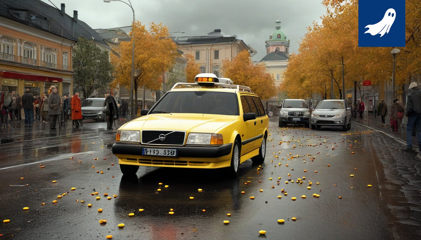 Sarjakuvamainen kuva Tampereen kaupungintalosta, jonka katolta nousee höyryävää teetä.