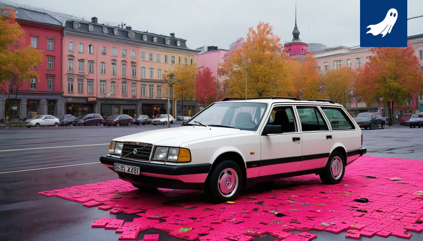Neonvalojen värittämä Tampereen kaupunkikuva 80-luvulta, vihjaten simulaatioon ja nostalgian manipulointiin.