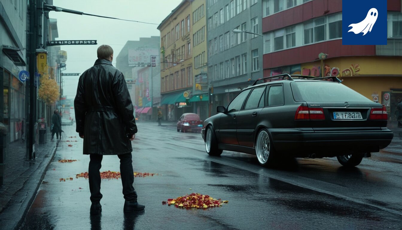 Markus Rantanen mainoksilla päällystettynä liikkuvana alustana, osa "Premium-Onnettomuuspakettia".