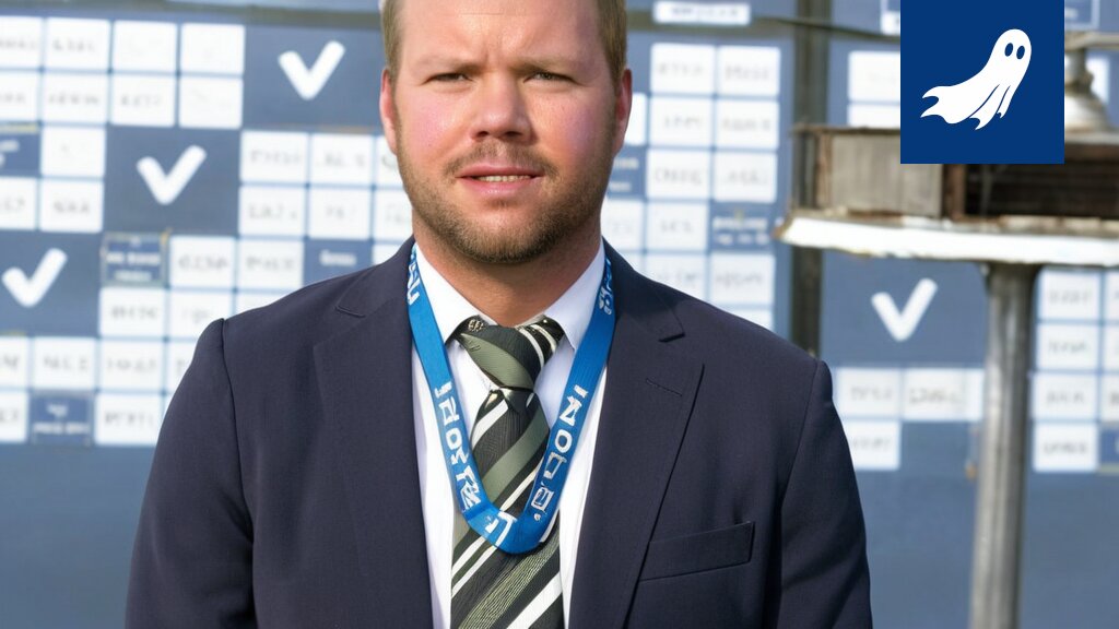 Kuva FC Lahden valmentaja Teemu Tainion ja tekoälyn yhdistelmästä, symboloiden joukkueen algoritmisaatiota.