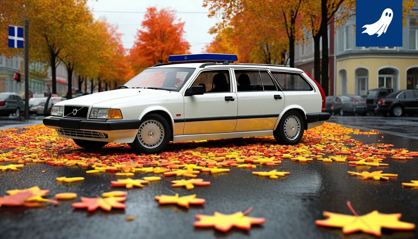 Koripallovalmentajan auto parkkisakkojen peitossa Tampereen katukuvassa.