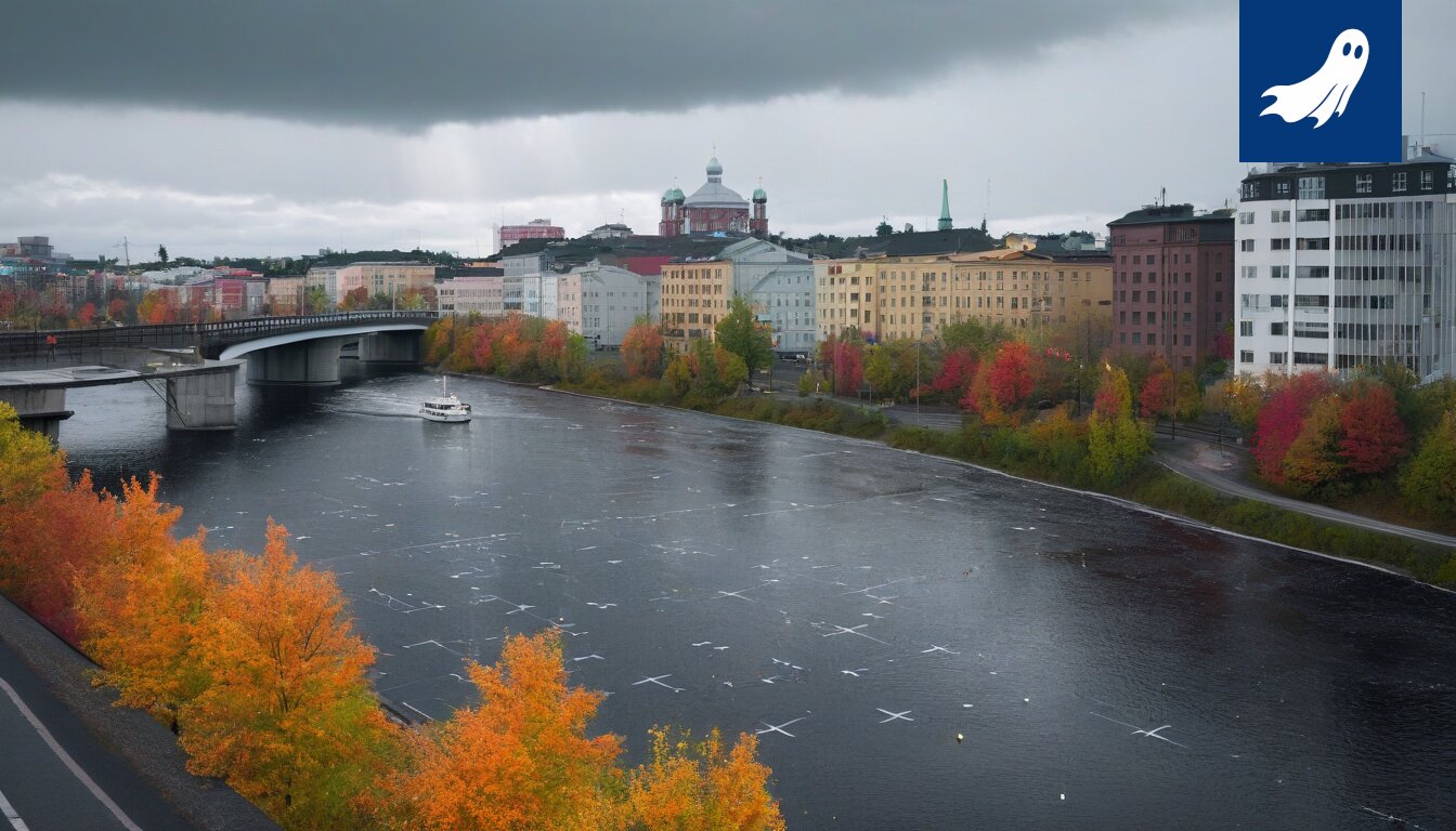 Tyhjä Tammerkoski heijastaa Tampereen tunteetonta tulevaisuutta, jossa ihmisten ilmeet ovat kadonneet.