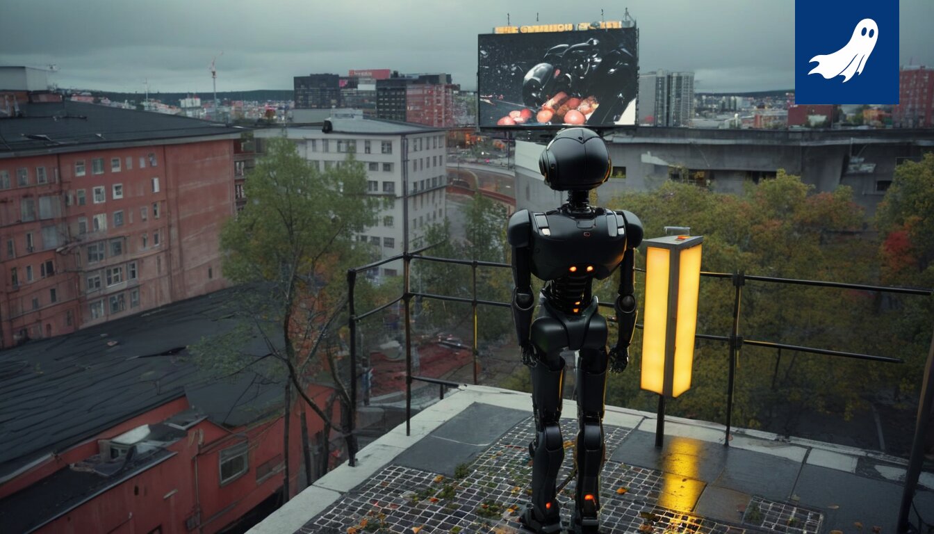 Robottipoliisi partioi Tampereen Härmälänkatu 10:n parvekkeilla valvoen elämää.