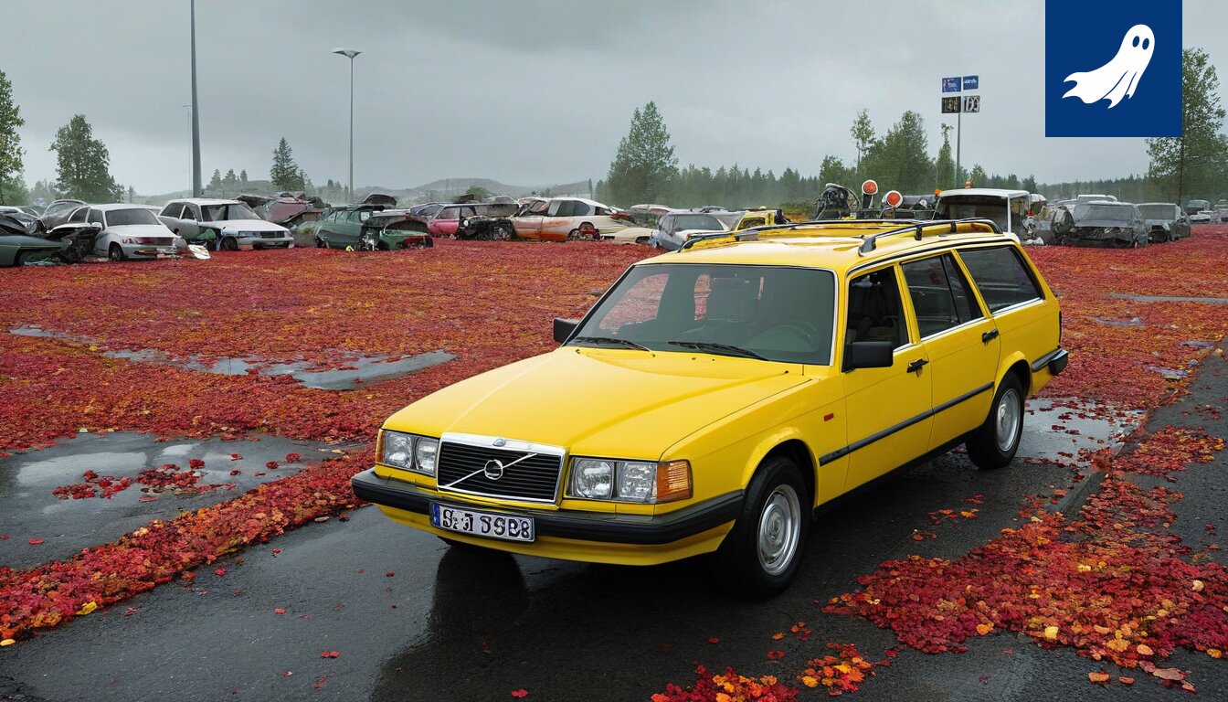 Sarjakuvamainen kuva romutettavista autoista ja nousevasta osakekurssista, symboloiden Tampereen uutta autokannan hallintastrategiaa.