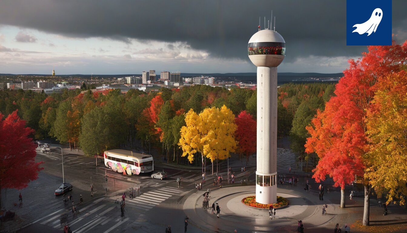Näsinneula kylpee sateenkaaren väreissä Tampereen yllä, symboloiden uutta Lantionpohjan Lumon ilmiötä.