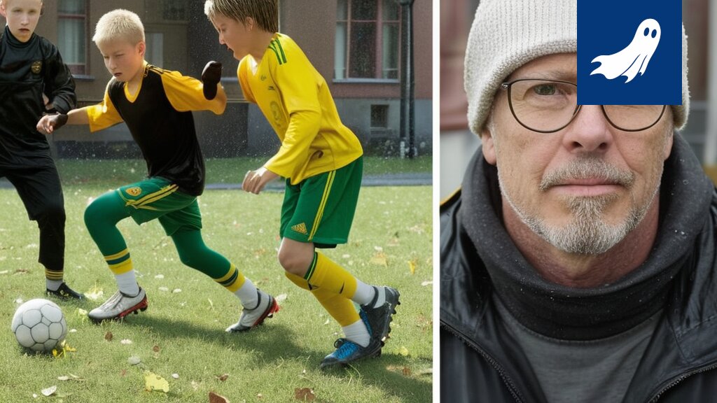 Sarjakuvamainen kuva jalkapallopelaajasta, jonka pää on algoritmin piirtämässä ruudukossa.