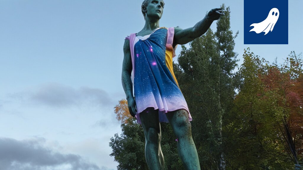 Voimistelija suorittamassa piruettia kimalteessa, taustalla neonvaloja ja teknologiaa.