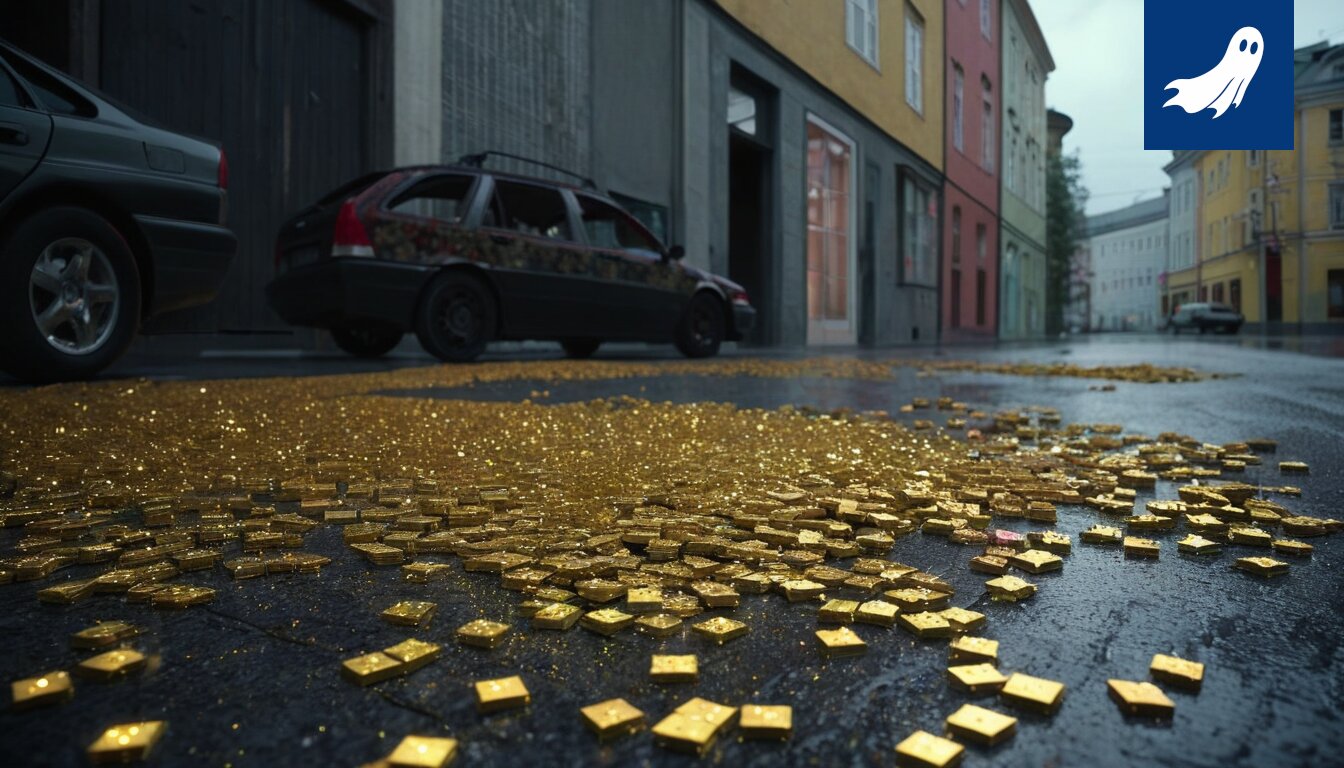 Glitterin peittämä pyörätie Tampereella, kuva satiirisesta uutisartikkelista kotibilekulttuurin riistäytymisestä.